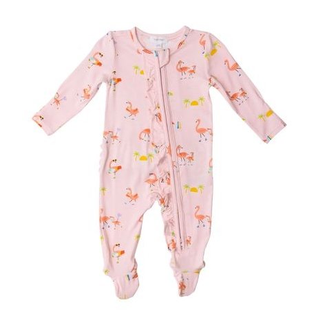 2-Way Ruffle Pink Flamingo Zipper Footie - Tadpole
