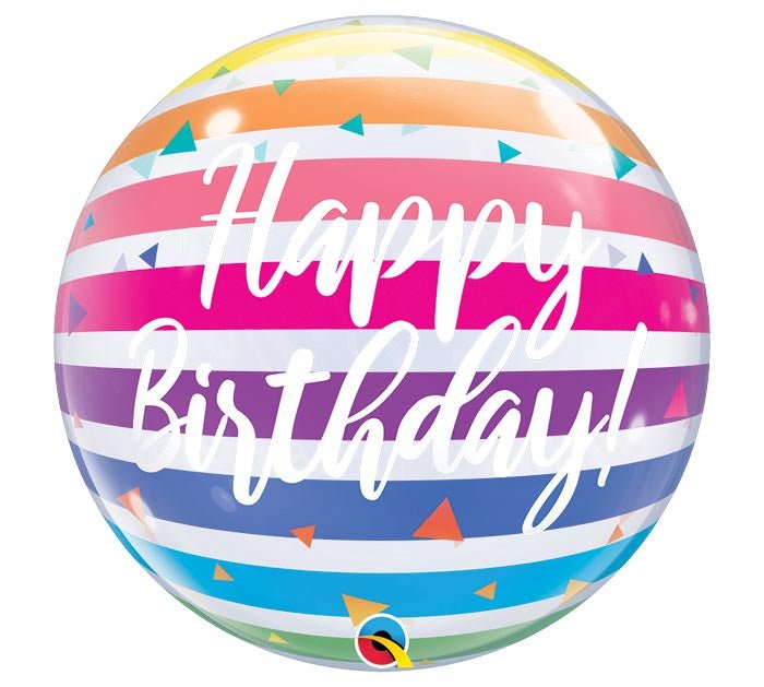 22" Happy Birthday Stripes Bubble Balloon - Tadpole