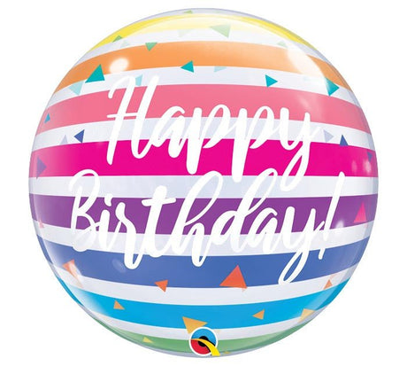 22" Happy Birthday Stripes Bubble Balloon - Tadpole