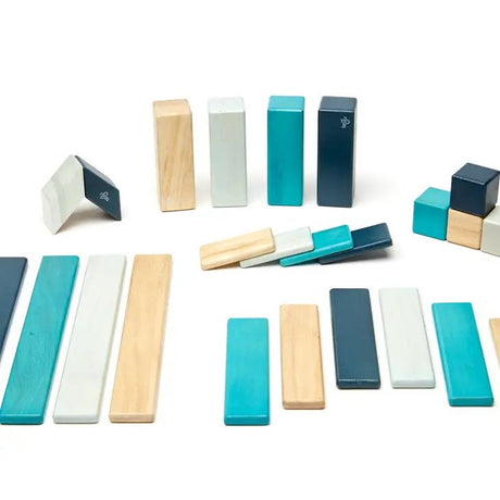 24 Piece Magnetic Wooden Block Set Blues - Tadpole