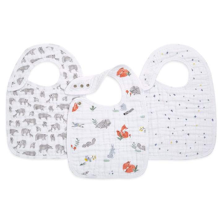 boutique 100% cotton muslin snap bibs 3 pack
