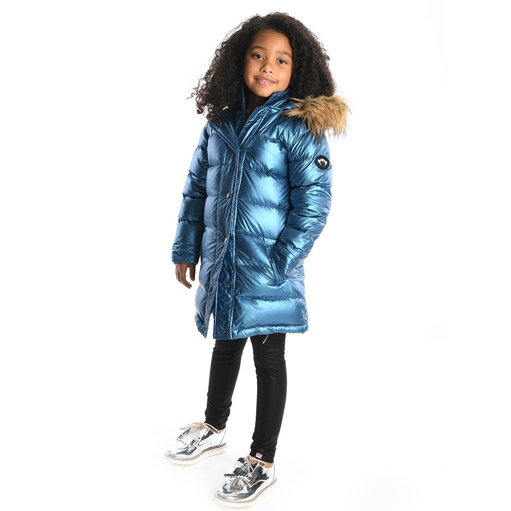 The Snowflake Collection Marine Blue Rhinestone-Accent Down High Collar Puffer  Jacket, Best Price and Reviews