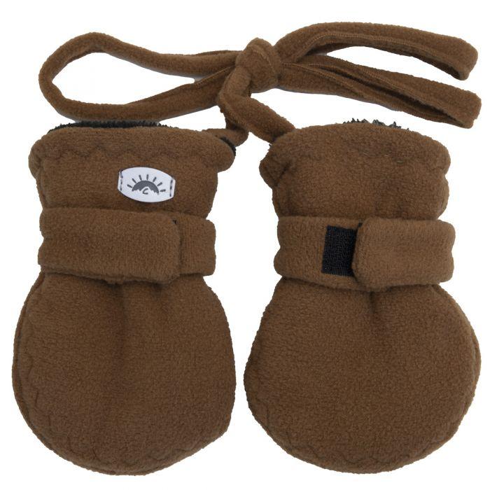 CaliKids Baby Brown Fleece Mittens w/ Cord (0-18m) - Tadpole