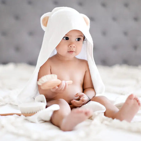 Bamboo Baby Bath Hooded Towel in White