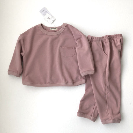 Dusty Pink Crewneck Pocket Sweater & Pant Set - Tadpole