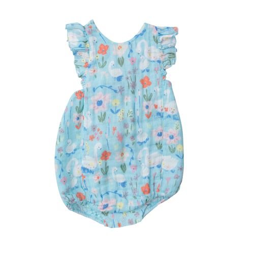 Floral Swans Blue Sunsuit - Tadpole