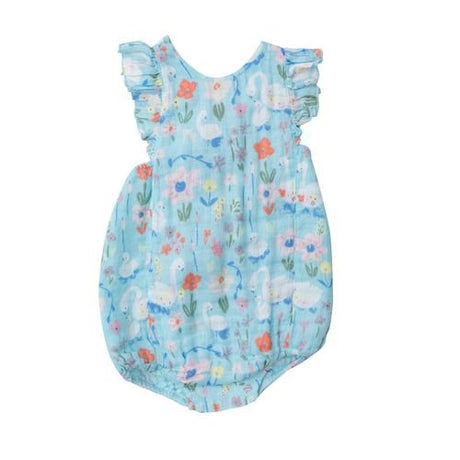 Floral Swans Blue Sunsuit - Tadpole