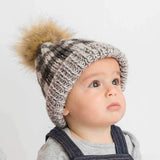 Huggalugs Grey Buffalo Check Pom Pom Beanie Hat - Tadpole