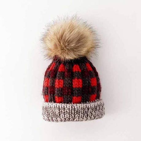 Huggalugs Red Buffalo Check Pom Pom Beanie Hat - Tadpole