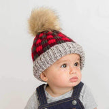 Huggalugs Red Buffalo Check Pom Pom Beanie Hat - Tadpole