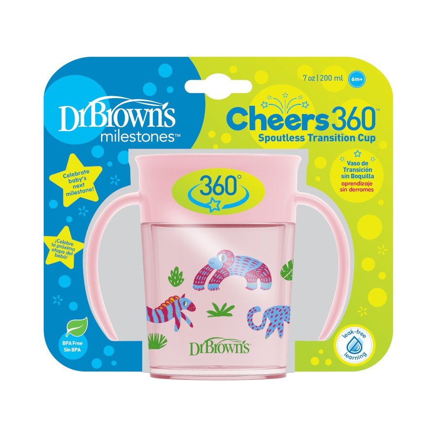 Jungle Fun Cheers 360 Spoutless Transition Sippy Cup with Handles, 7 oz, 6m+ - Tadpole