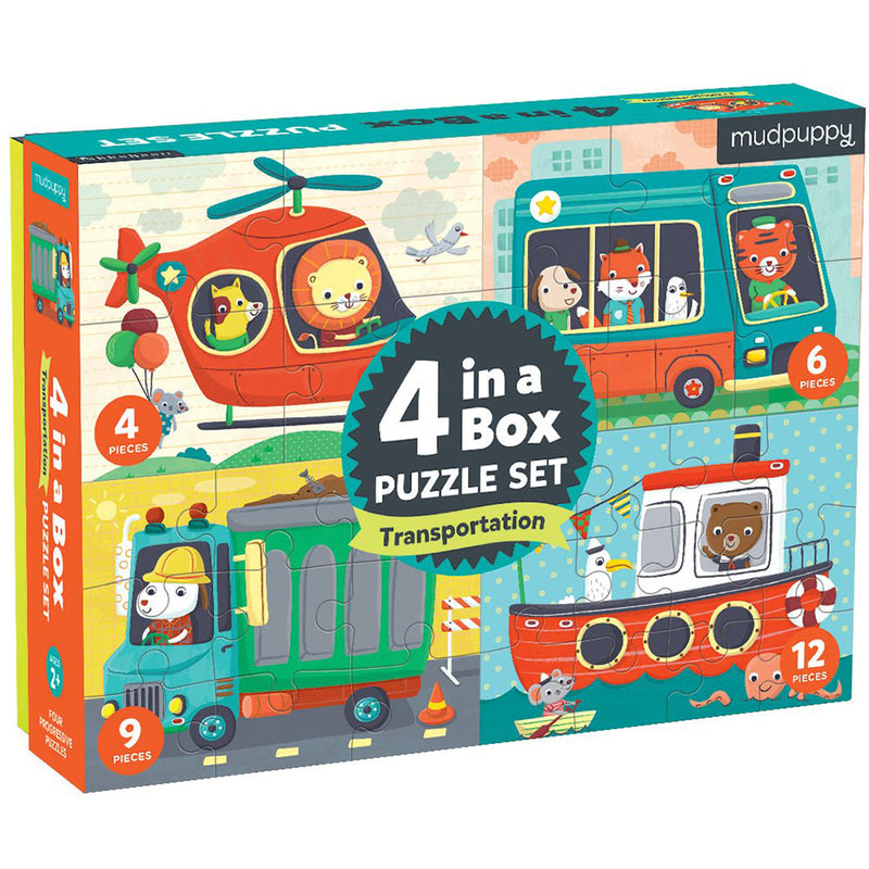 Mudpuppy 4-in-a-Box Puzzle Set Transportation - Tadpole