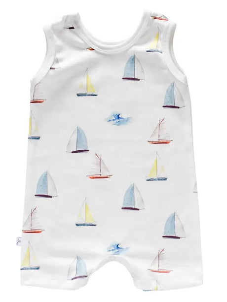 Organic Tank Romper - Sailboats - Tadpole
