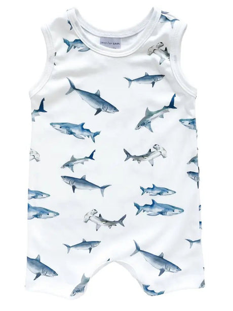 Organic Tank Romper - Sharks - Tadpole