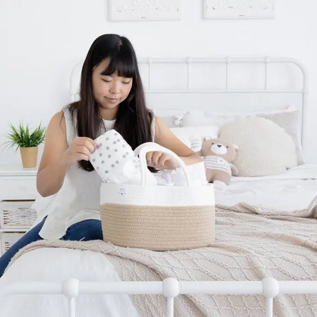 Rope Diaper Caddy Organizer in Beige Mini - Tadpole