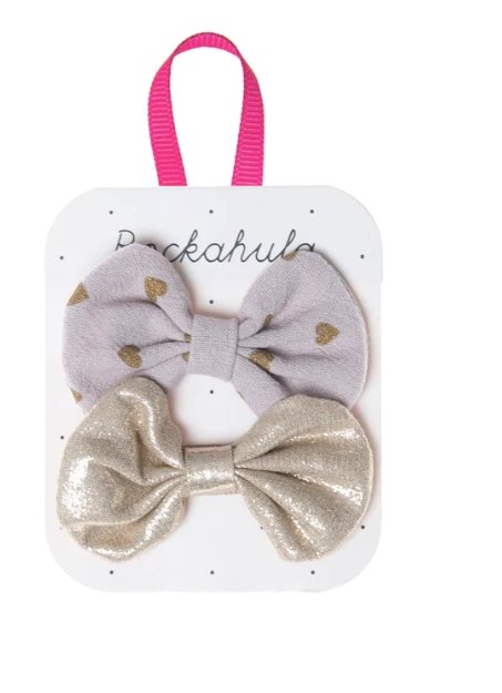Scattered Heart and Gold Bow Clips - Tadpole
