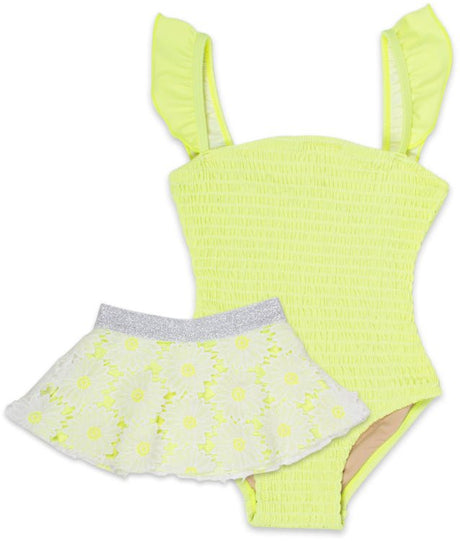 Smocked 1piece with tutu - citron daisy - Tadpole