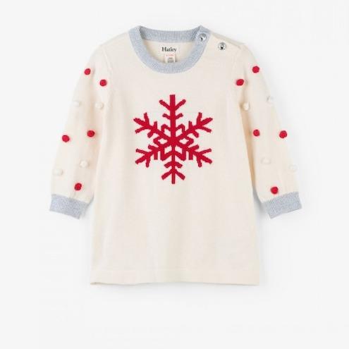 Snowflake Pom Pom Baby Sweater Dress - Tadpole