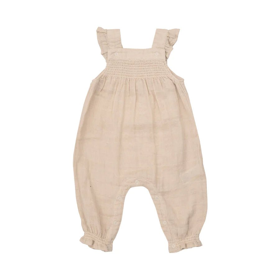 SOLID MUSLIN SOFT LINEN Smocked Coverall - Tadpole