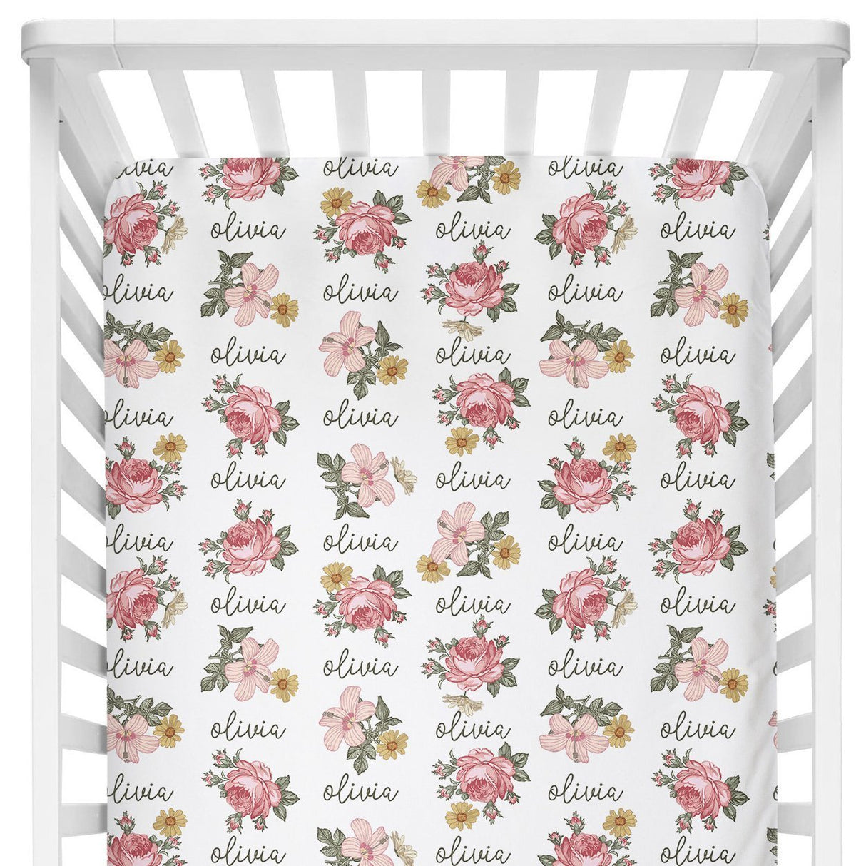 Sugar + Maple Crib Sheet - Retro Rose - Tadpole