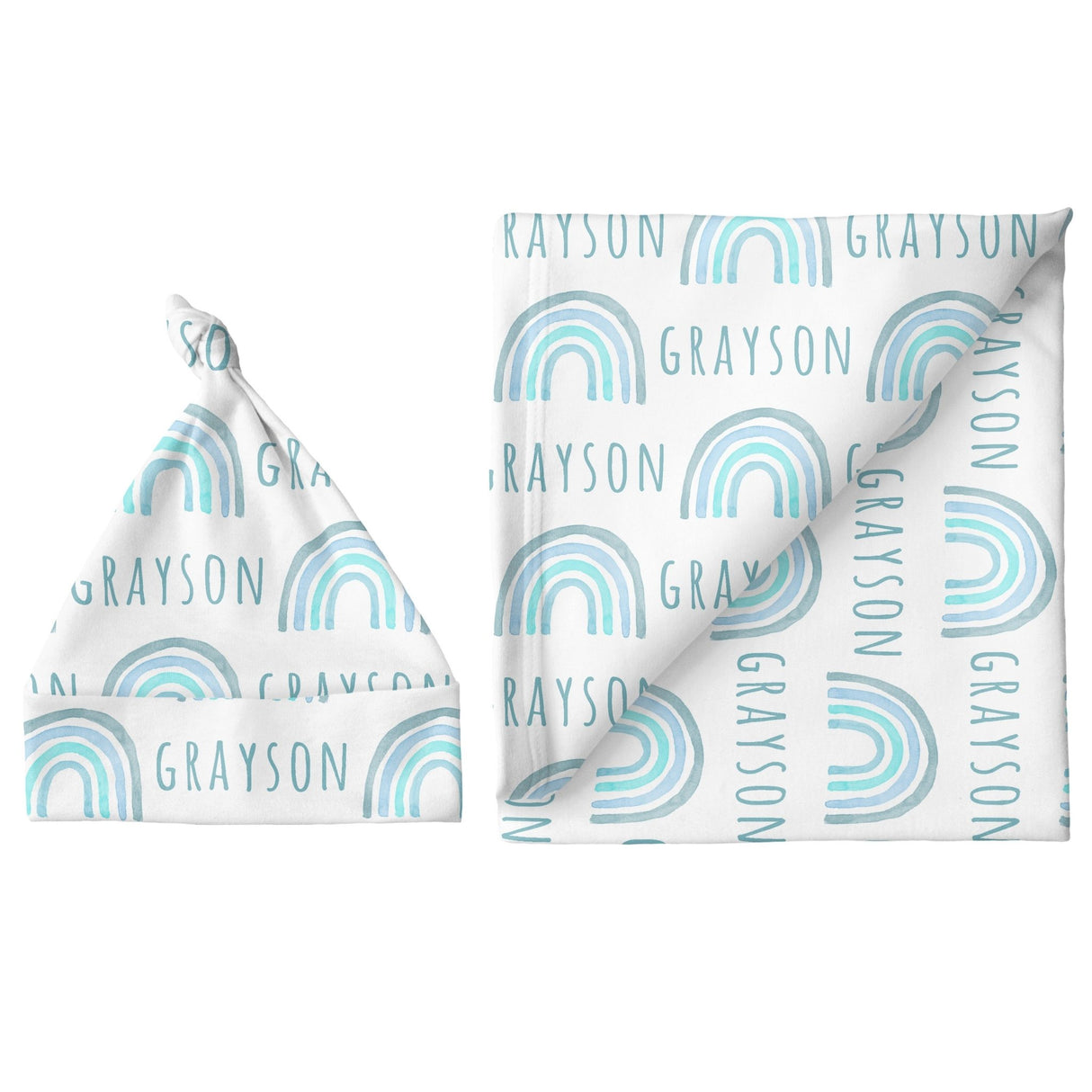 Sugar + Maple Large Blanket & Hat Set - Rainbow Blue - Tadpole