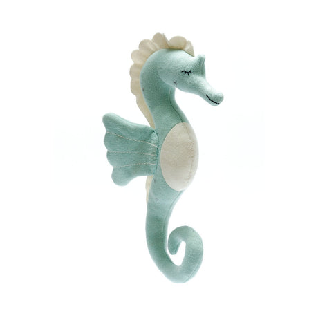 Tactile knitted organic cotton sea green seahorse plush toy - Tadpole