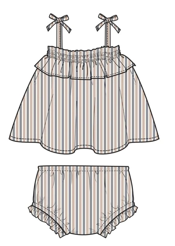 TICKING STRIPE NAVY CLAY Ruffle Top & Bloomer - Tadpole