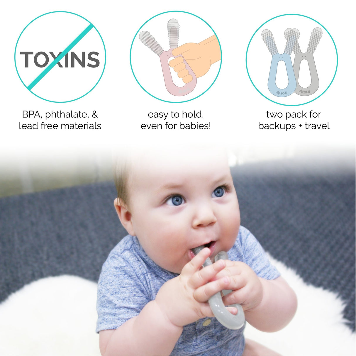 ZoLi Bunny Teether - Sage Green + Ash Grey - Tadpole